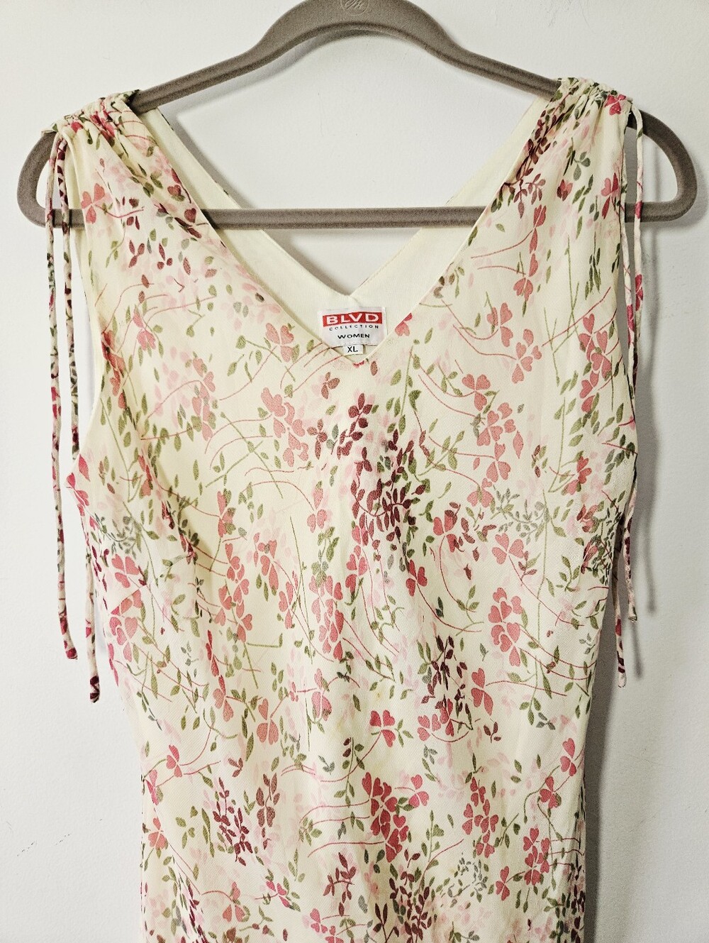 Vintage Y2K Blvd Collection Floral Slip Maxi Dress Size XL Tie Shoulder 90s - Picture 4 of 6